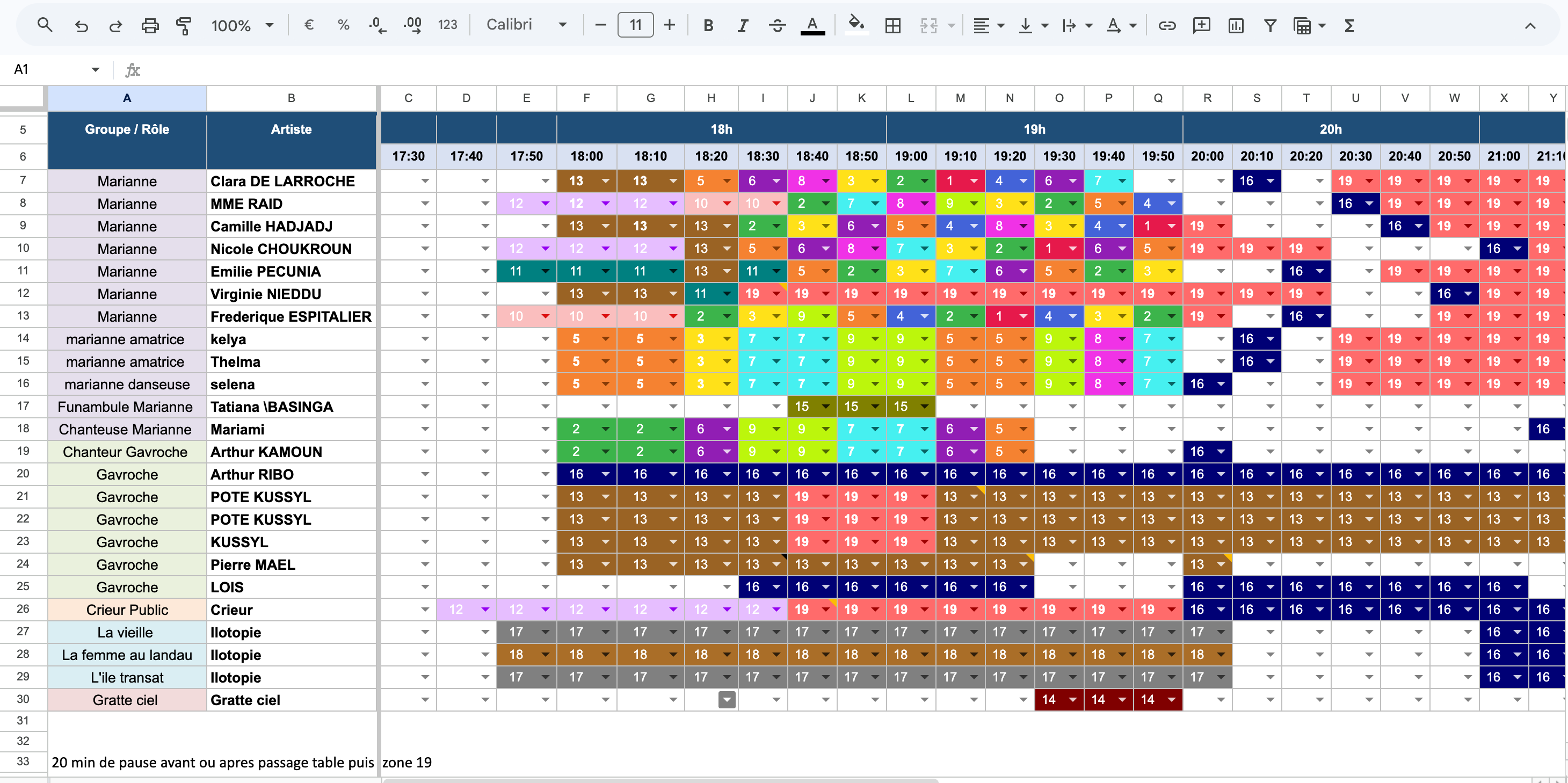 Planning de passage des artistes